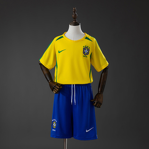 Brazil Brazil 2002 Home Retro Kids Kit Jersey SIZE 16-28
