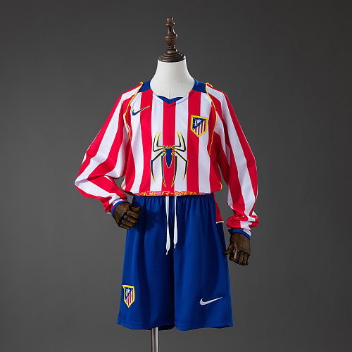 Atletico Madrid Atletico Madrid 04/05 Home Retro Long Sleeve Kids Kit Jersey SIZE 16-28