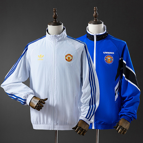 Manchester United M-U Reversible Jacket Windbreaker - White & Blue S-XXL