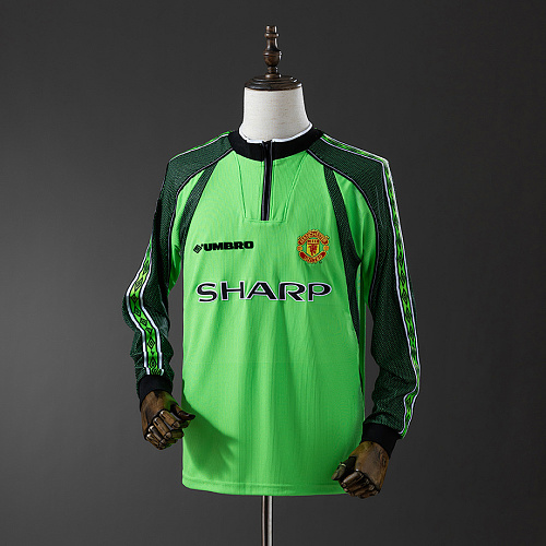 Manchester United M-U 1998/99 Goalkeeper - Green Long Sleeve Retro Jersey S-XXL