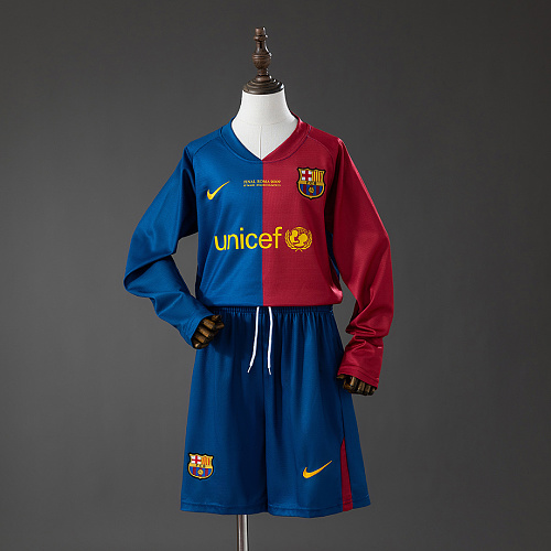 Barcelona Barcelona 08/09 Home Retro Long Sleeve Kids Kit Jersey SIZE 16-28