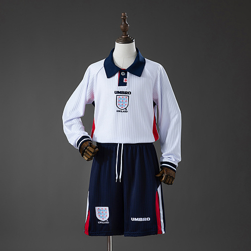 England England 1998 Home Retro Long-Sleeved Kids Kit Jersey Size 16-28