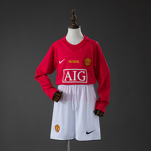 Manchester United M-U 07/08 Home Retro Long Sleeve Kids Kit Jersey SIZE 16-28