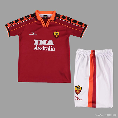 Roma 98/99 Roma Home Kids Retro Soccer Jersey Size 16-28