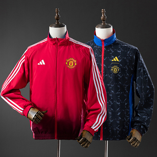 Manchester United M-U Reversible Anthem Jacket Windbreaker - Black/Red S-XXL