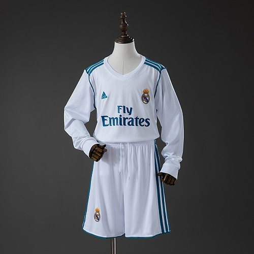 Real Madrid Real Madrid 17/18 Home Retro Long Sleeve Kids Kit Jersey Size 16-28