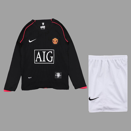Manchester United 07/08 Manchester United Away Long Sleeve Kids Retro Soccer Jersey Size 16-28