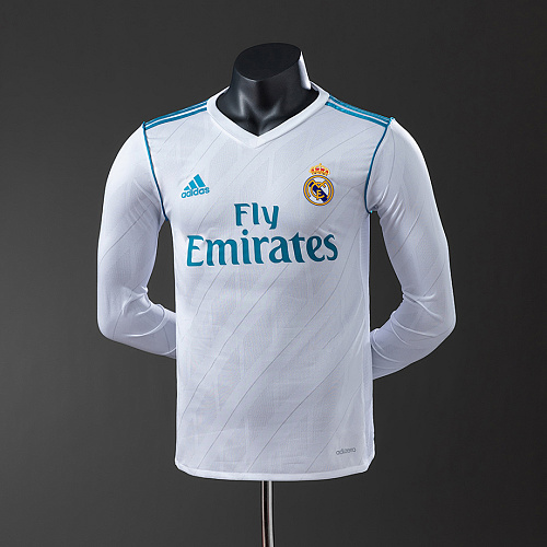 Real Madrid Real Madrid 17/18 Home Long Sleeve Player Version Retro Jersey S-3XL