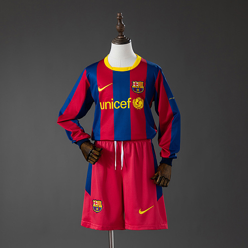 Barcelona Barcelona 10/11 Home Retro Long Sleeve Kids Kit Jersey SIZE 16-28