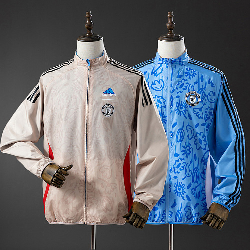 Manchester United M-U Reversible Jacket Windbreaker - Beige&Blue S-XXL