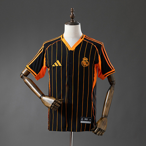 Real Madrid Real Madrid 25/26 Baseball - Black and Orange Striped Jersey S-4XL