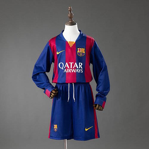 Barcelona Barcelona 14/15 Home Retro Long-Sleeve Kids Kit Jersey Size 16-28