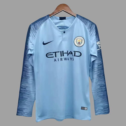 Manchester City 18/19 Manchester City Home Long Sleeve Retro Soccer Jersey