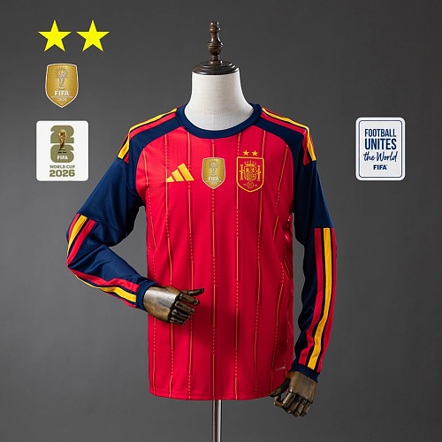 Spain Spain 2026 Home 2-Star Champion Edition Long Sleeve Jersey S-3XL