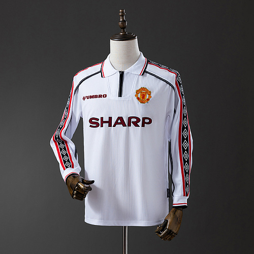 Manchester United M-U 98/99 White Long Sleeve Retro Jersey S-XXL