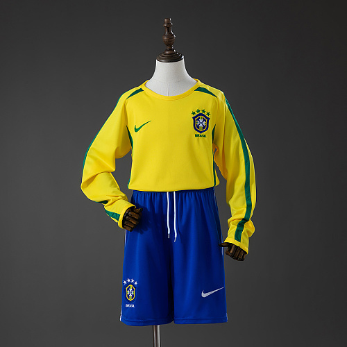 Brazil Brazil 2002 Home Retro Long Sleeve Kids Kit Jersey SIZE 16-28